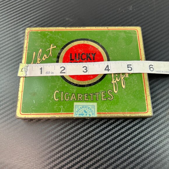 Vintage Lucky Strike Cigarette Metal Tin Flat Fifties Green Red Gold Stamp - Picture 9 of 11